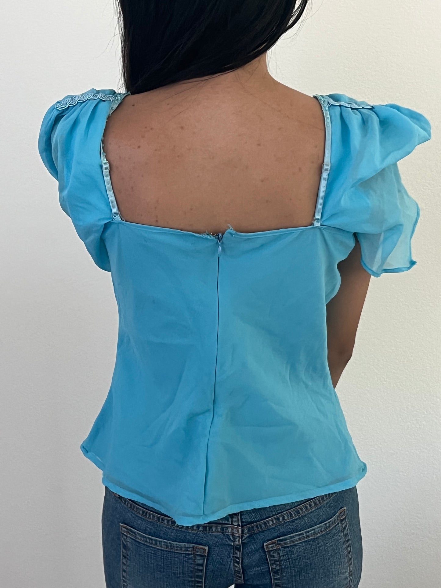 Bisou Bisou blue early 2000s blouse top size 12