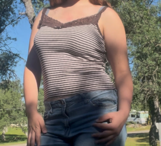 Express lace striped cami brown fairy core early 2000s y2k tank top size small