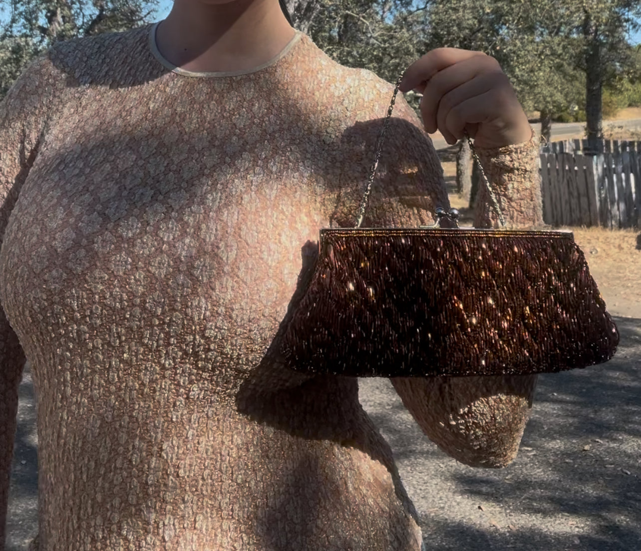 Vintage brown glam girly beaded purse