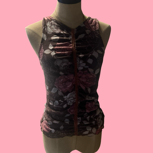 Vintage early 2000s y2k weston wear floral girly coquette tank top size medium