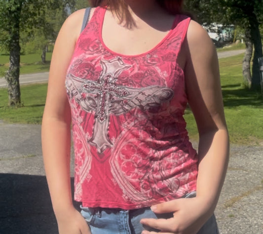 Loaded Betty vintage y2k early 2000s mcbling grunge emo pink tank top size large