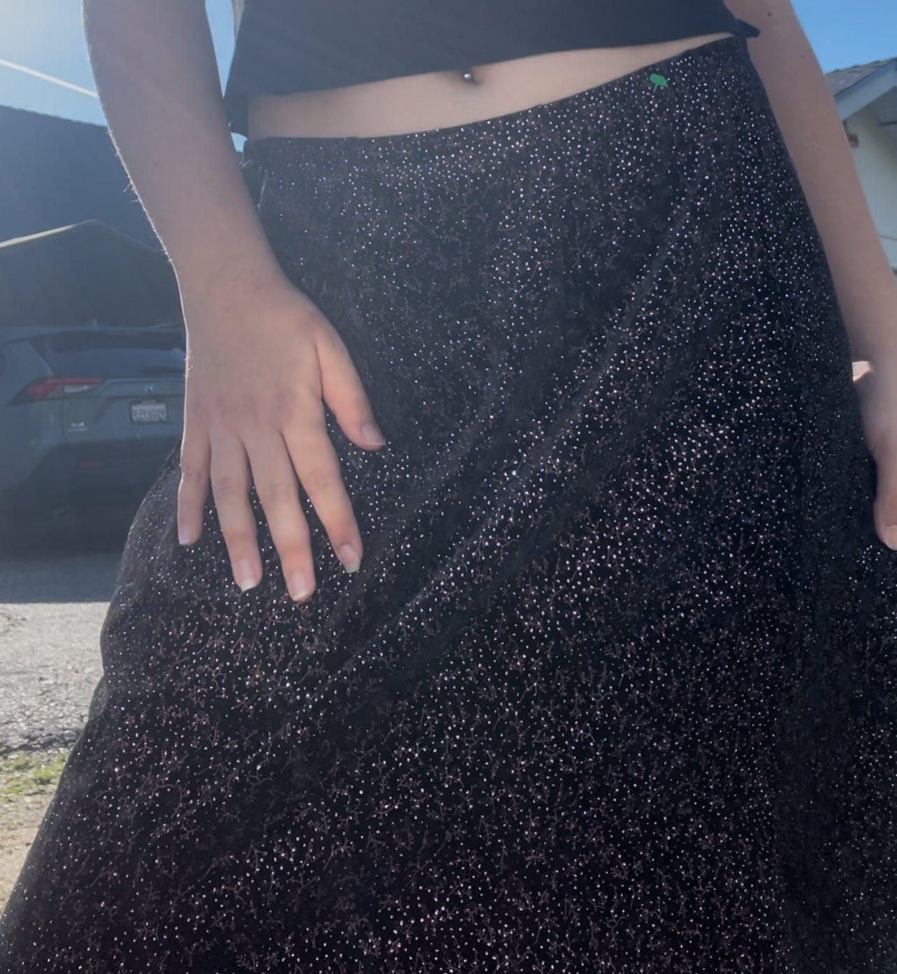 Vintage Notations Black Shimmer Midi Skirt – Size XL