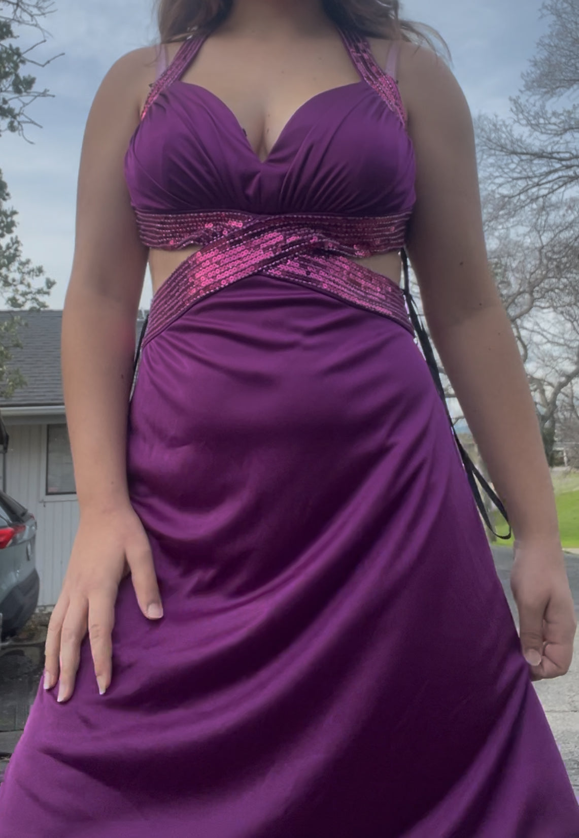 Josh and jazz y2k purple sequin cut out dress size 13/14