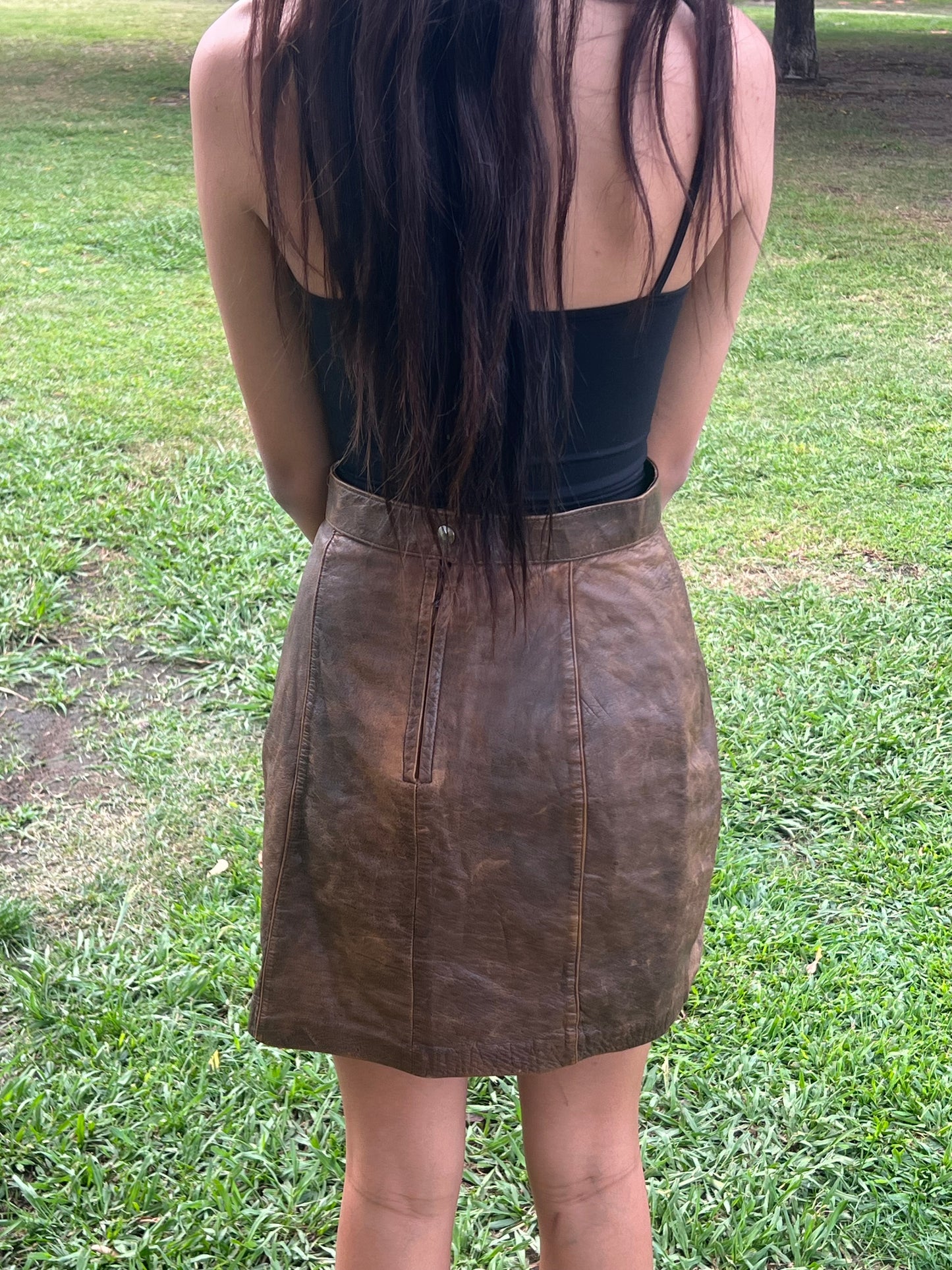 Verducci vintage 1980s real leather brown skirt size 10