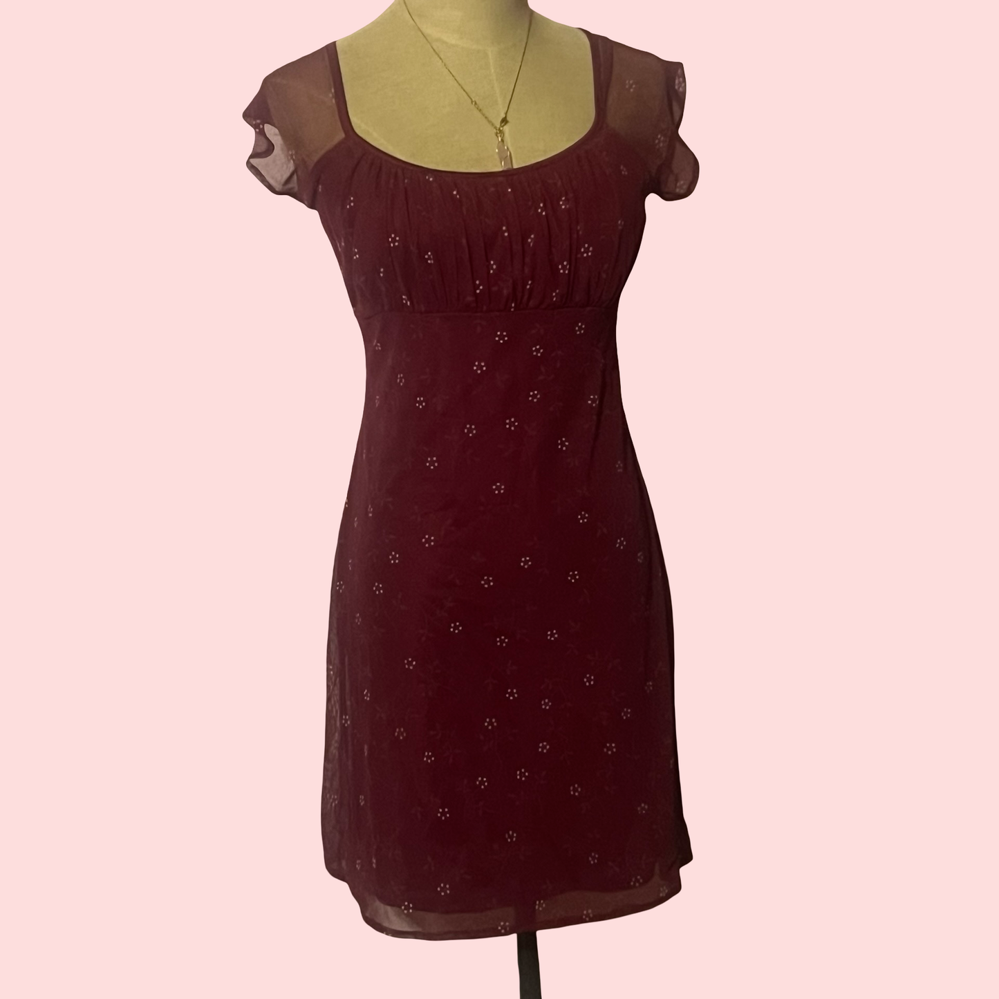 Be smart floral babydoll early 2000s y2k fairy core burgundy dress size 3/4