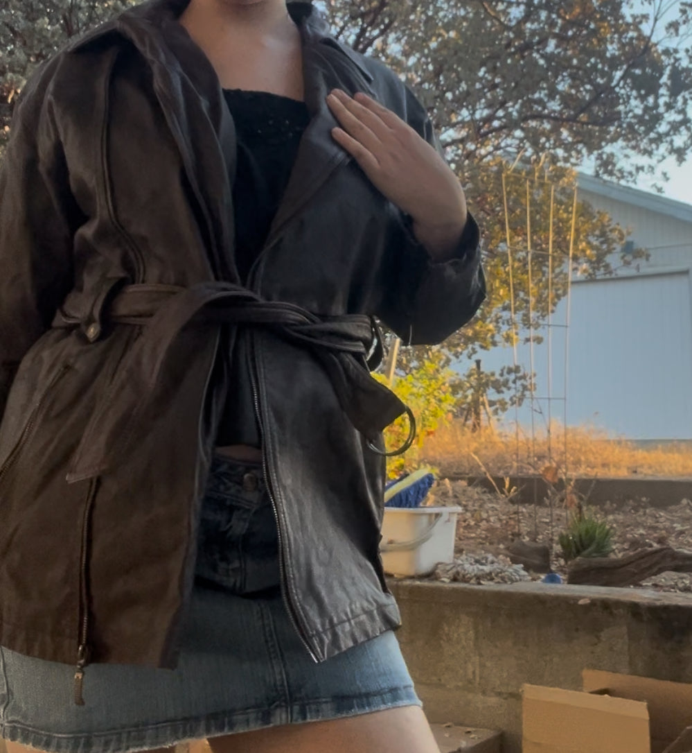 Fashion elements vintage 90s brown leather jacket size small