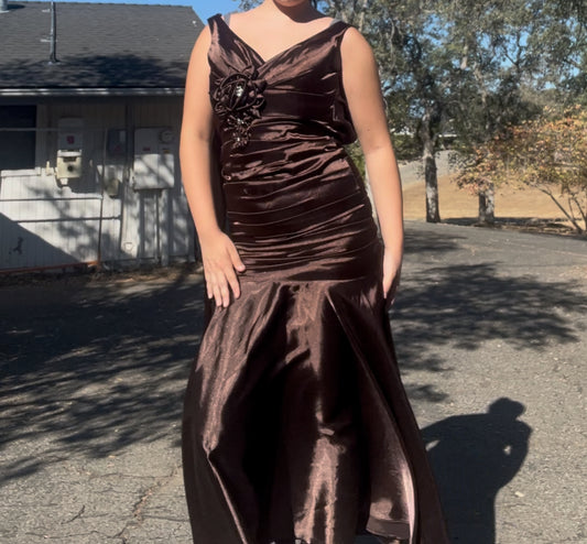 Cinderella divine vintage early 2000s y2k long maxi brown floral prom dress size medium