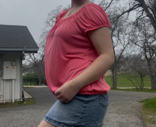 Perception women vintage early 2000s babydoll coquette girly pink bow top size 2X