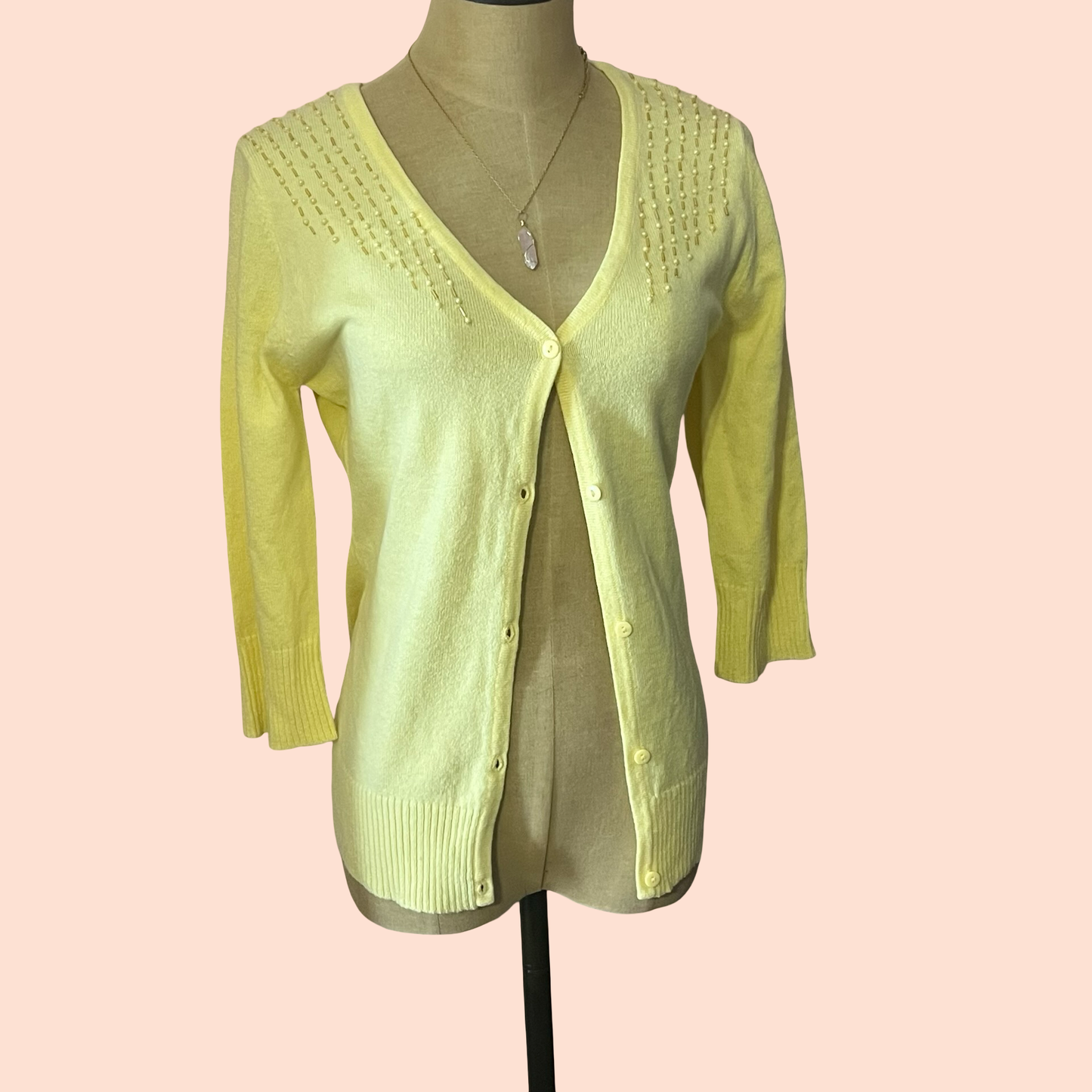 Itis vintage early 2000s beaded yellow cardigan half sleeve y2k coquette girly beaded sweater size small