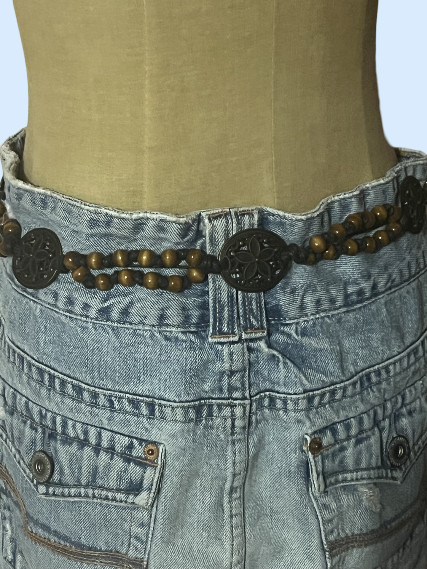 Vintage beaded western bohemian 2000s y2k tie belt