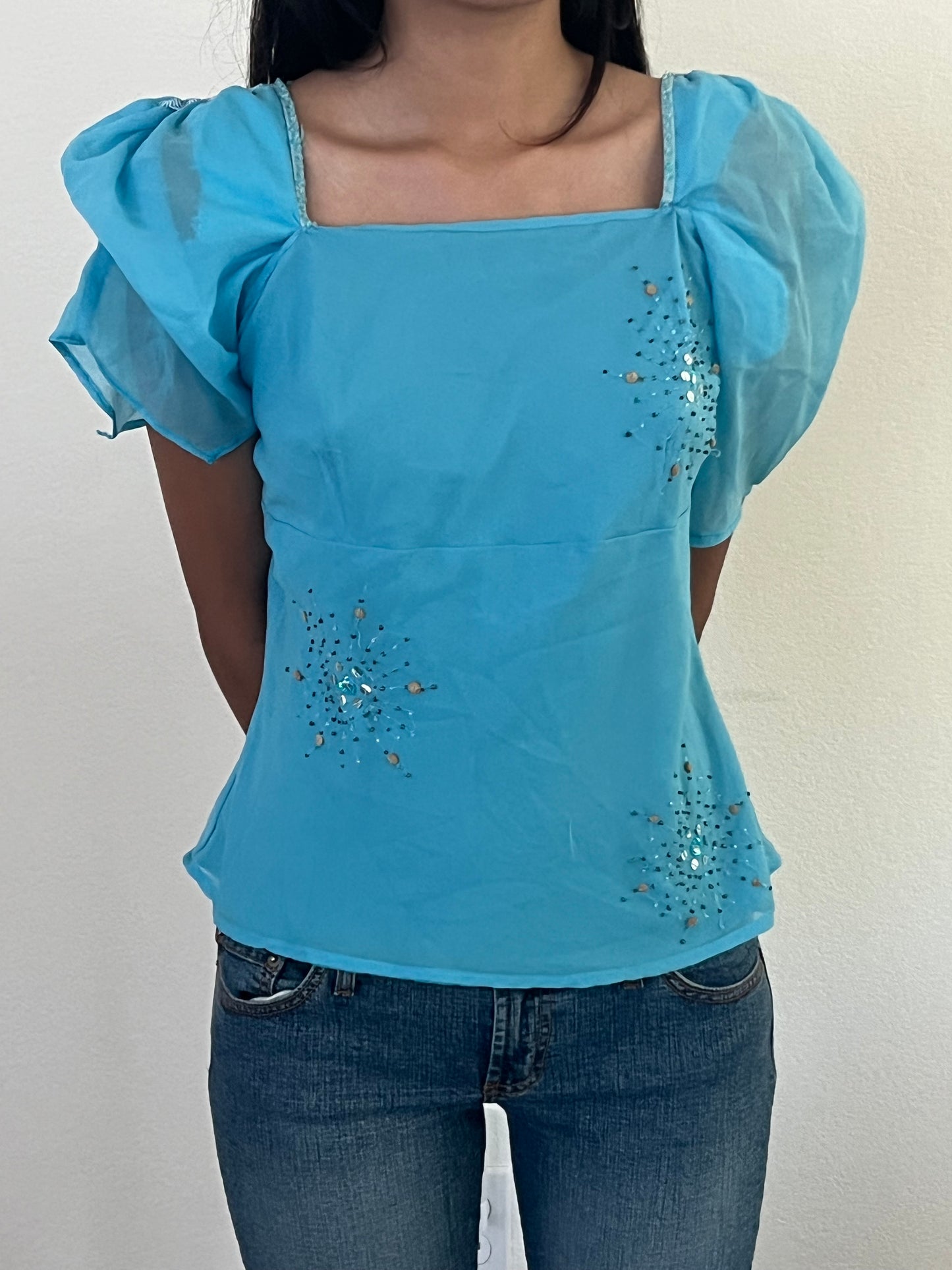 Bisou Bisou blue early 2000s blouse top size 12