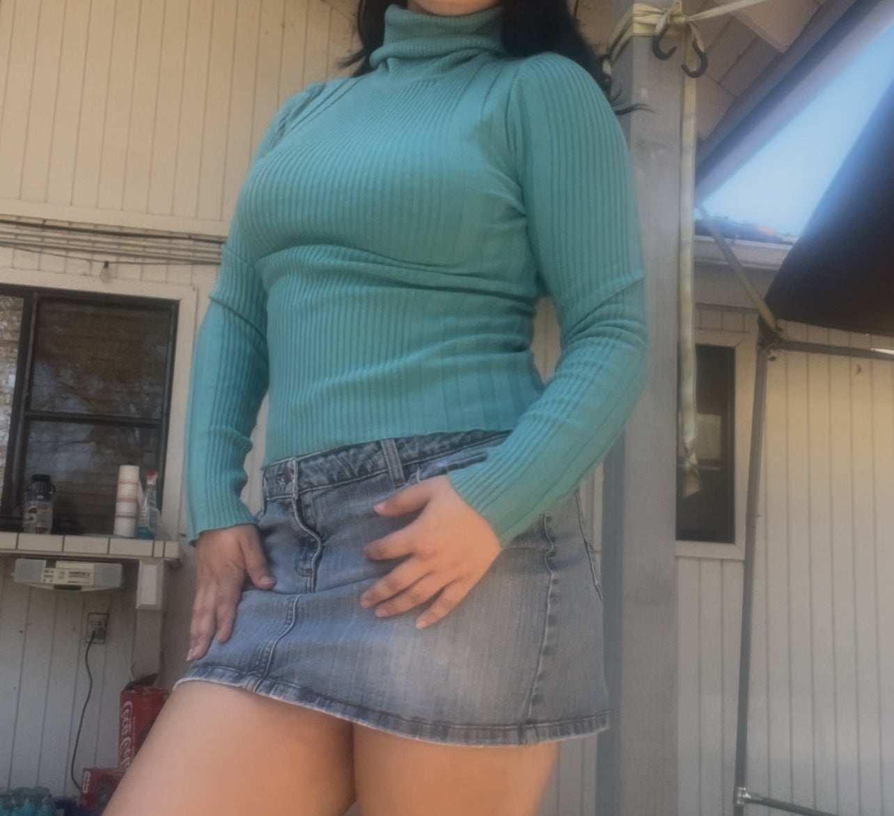 Charlotte Russe vintage early 2000s y2k teal fall turtleneck size large
