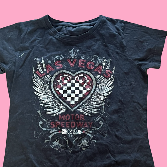 Vintage early 2000s y2k Las Vegas speedway race car grunge goth baby tee tshirt