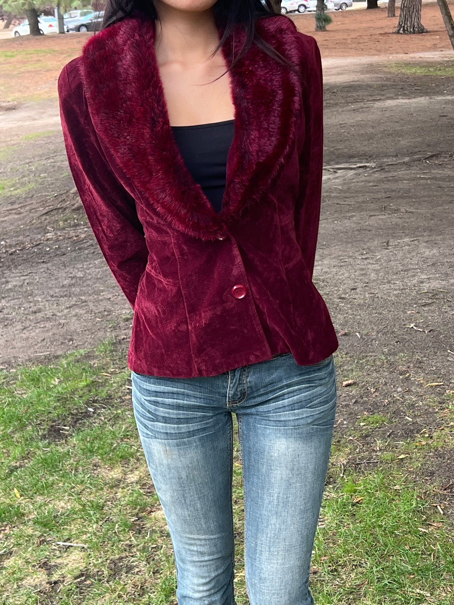 Finest vintage burgundy penny lane velvet jacket size small