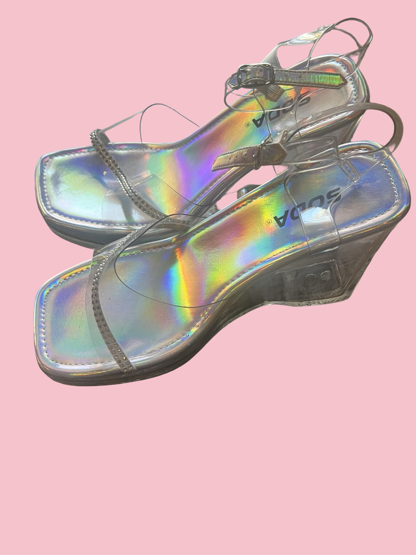 Soda y2k holographic early 2000s bratz wedge heels size 7