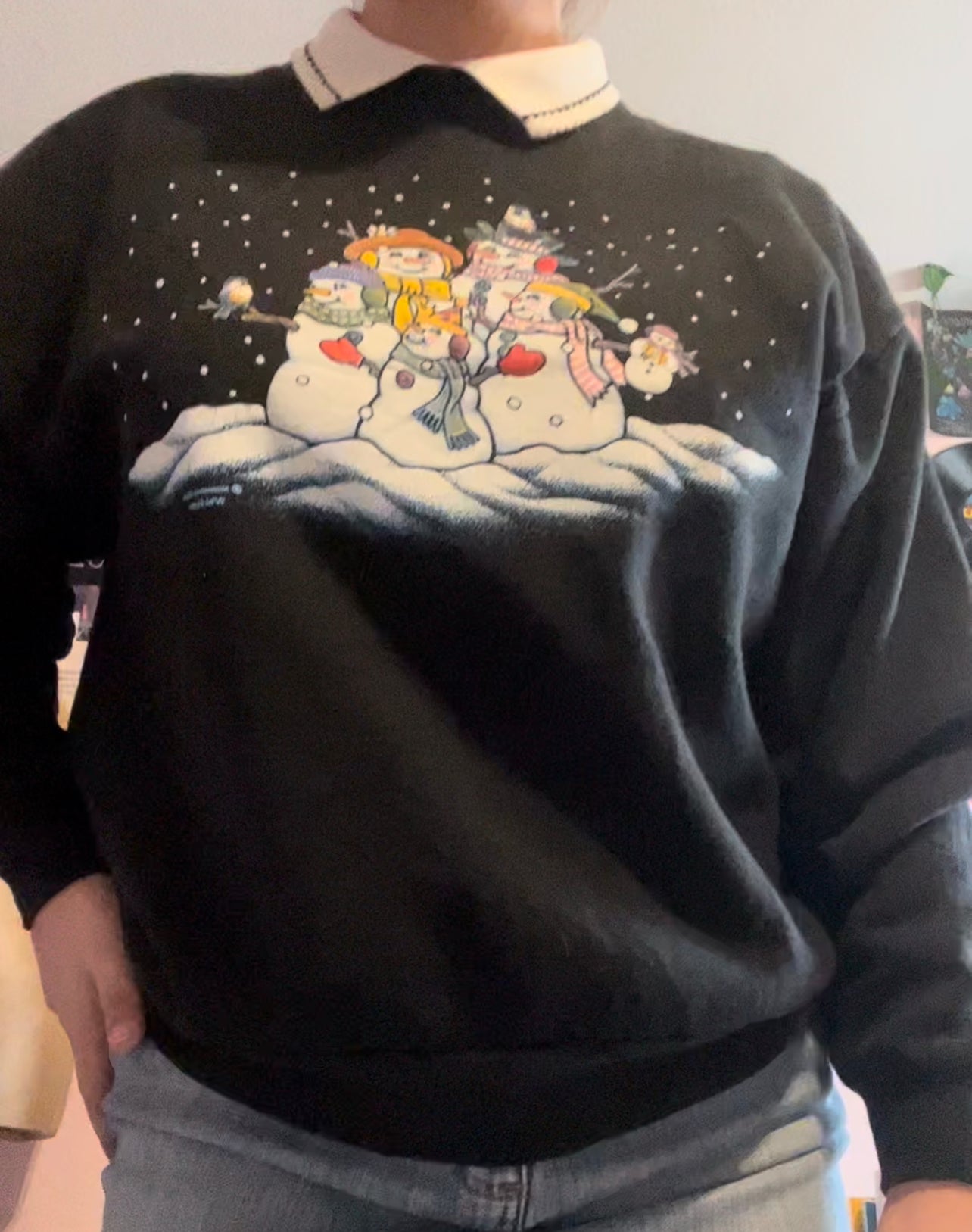 Morning sun vintage snowmen Christmas black sweatshirt