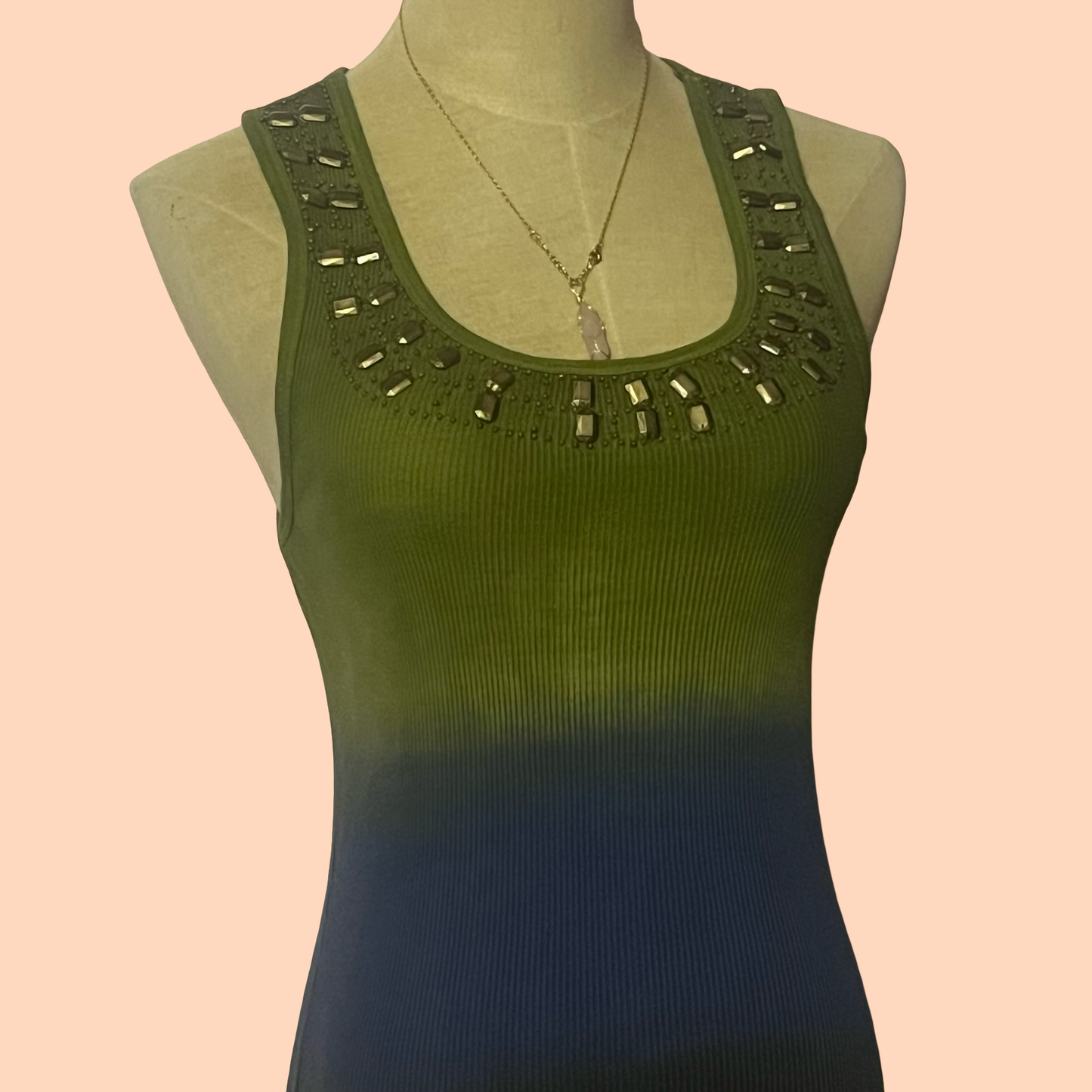 Bisou Bisou vintage boho ombré hippie green blue cami tank top size small