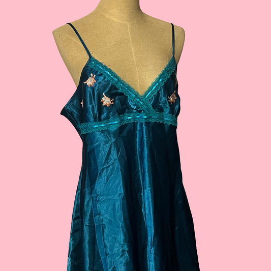 Michael F vintage early 2000s girly floral fairycore cottage core green slip dress