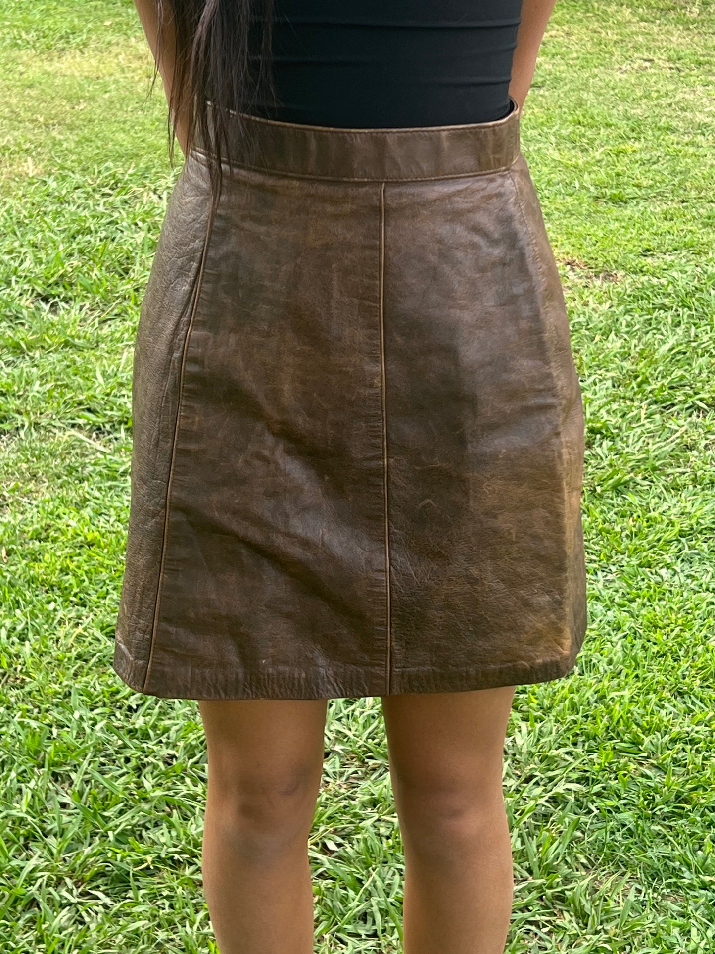 Verducci vintage 1980s real leather brown skirt size 10