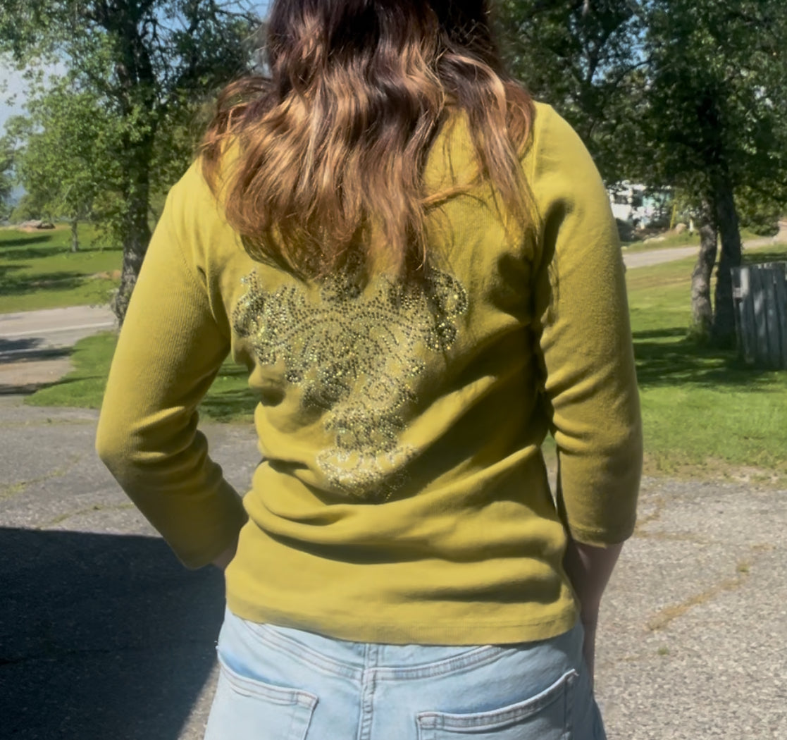 Reba vintage y2k mcbling bling glam long sleeve top size large