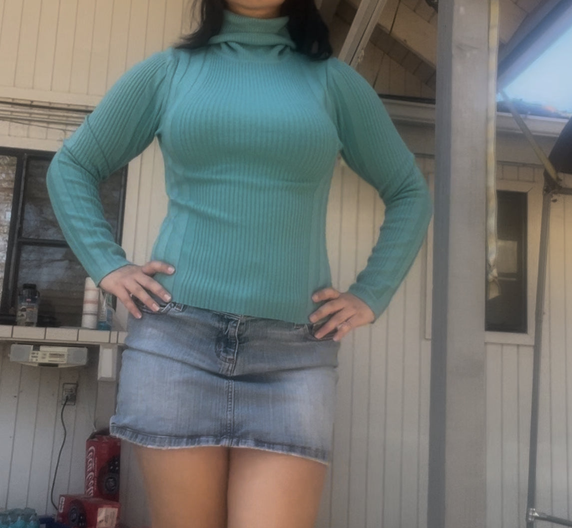 Charlotte Russe vintage early 2000s y2k teal fall turtleneck size large