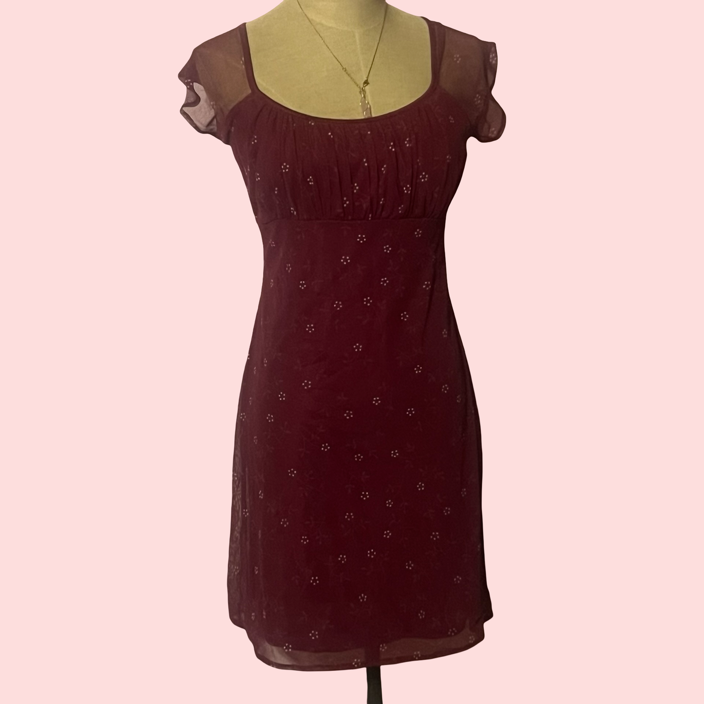 Be smart floral babydoll early 2000s y2k fairy core burgundy dress size 3/4
