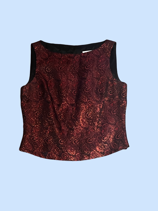 J.R nites burgundy red paisley tank top 90s style size 10