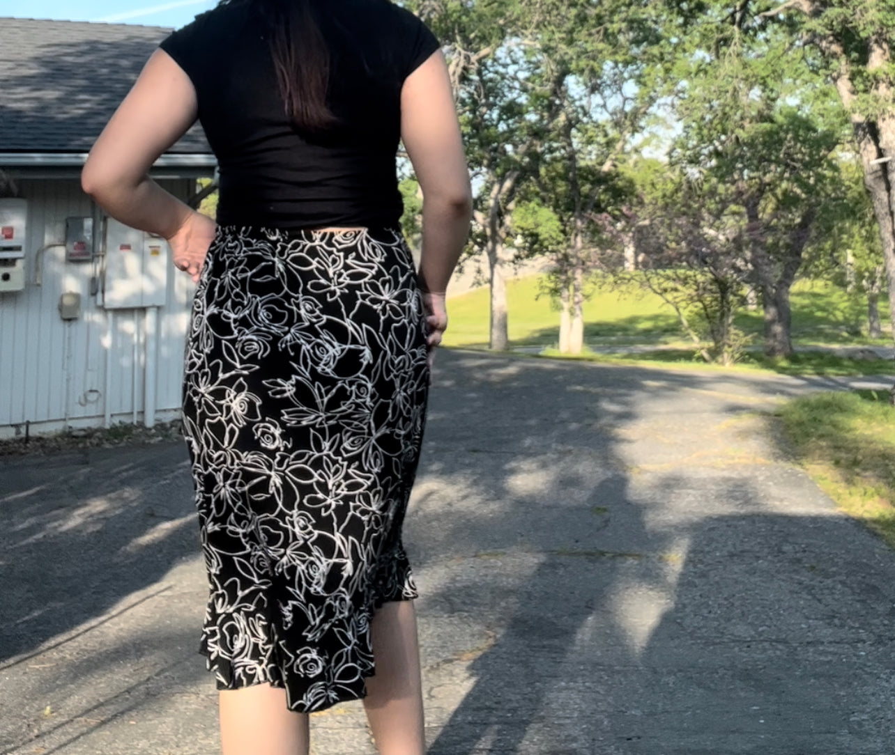 Black floral midi skirt