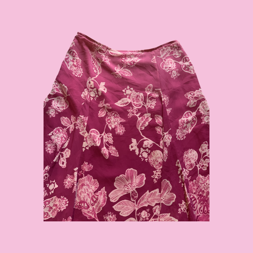 Nine and company pink floral midi skirt size 8