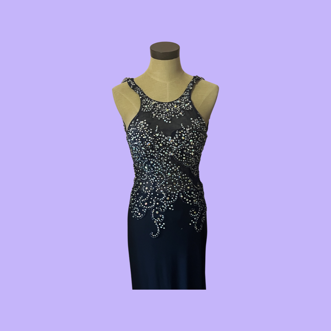 Navy long sequin prom dress size XS