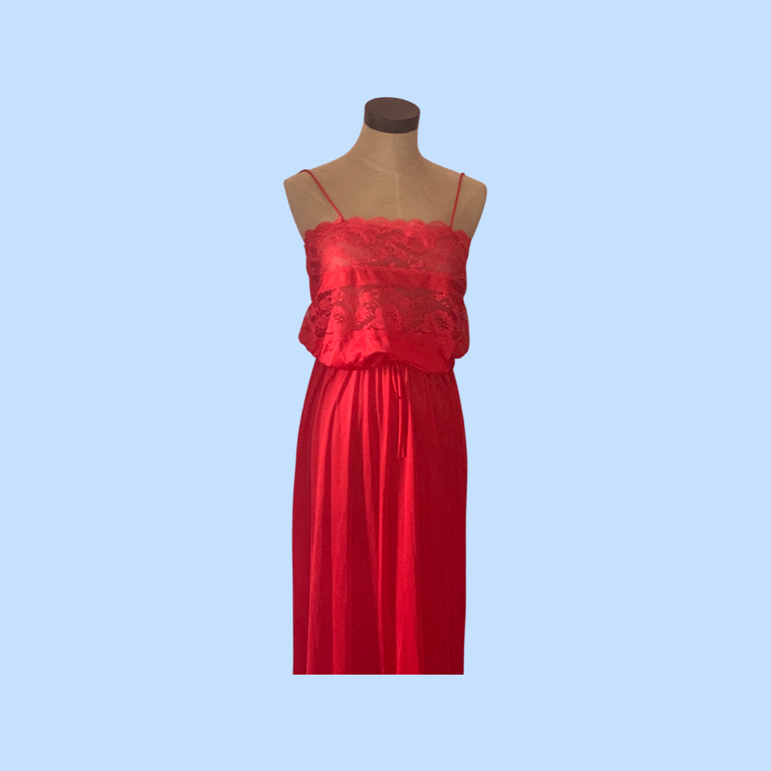 Vintage deena red maxi nightgown size small