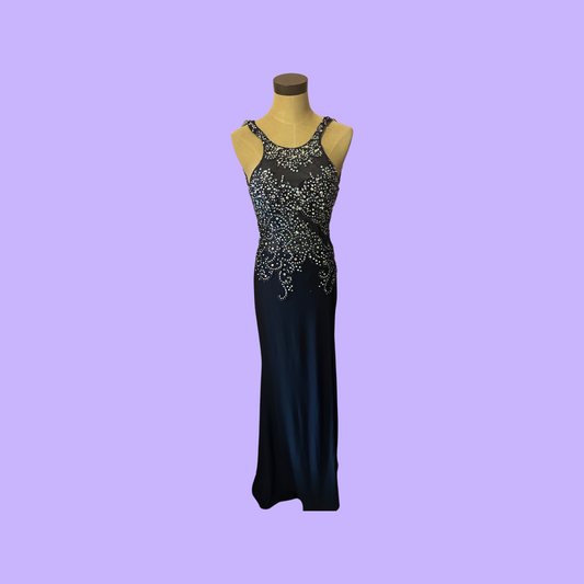 Navy long sequin prom dress size XS