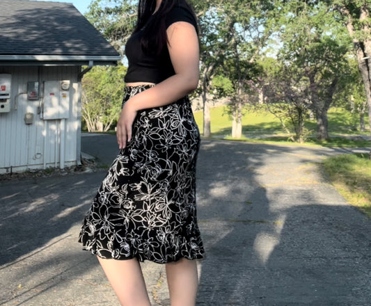 Black floral midi skirt